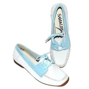 Sam & Libby Women’s Size 8 Madison Blue & White Leather Boat Shoe Slip On Loafer